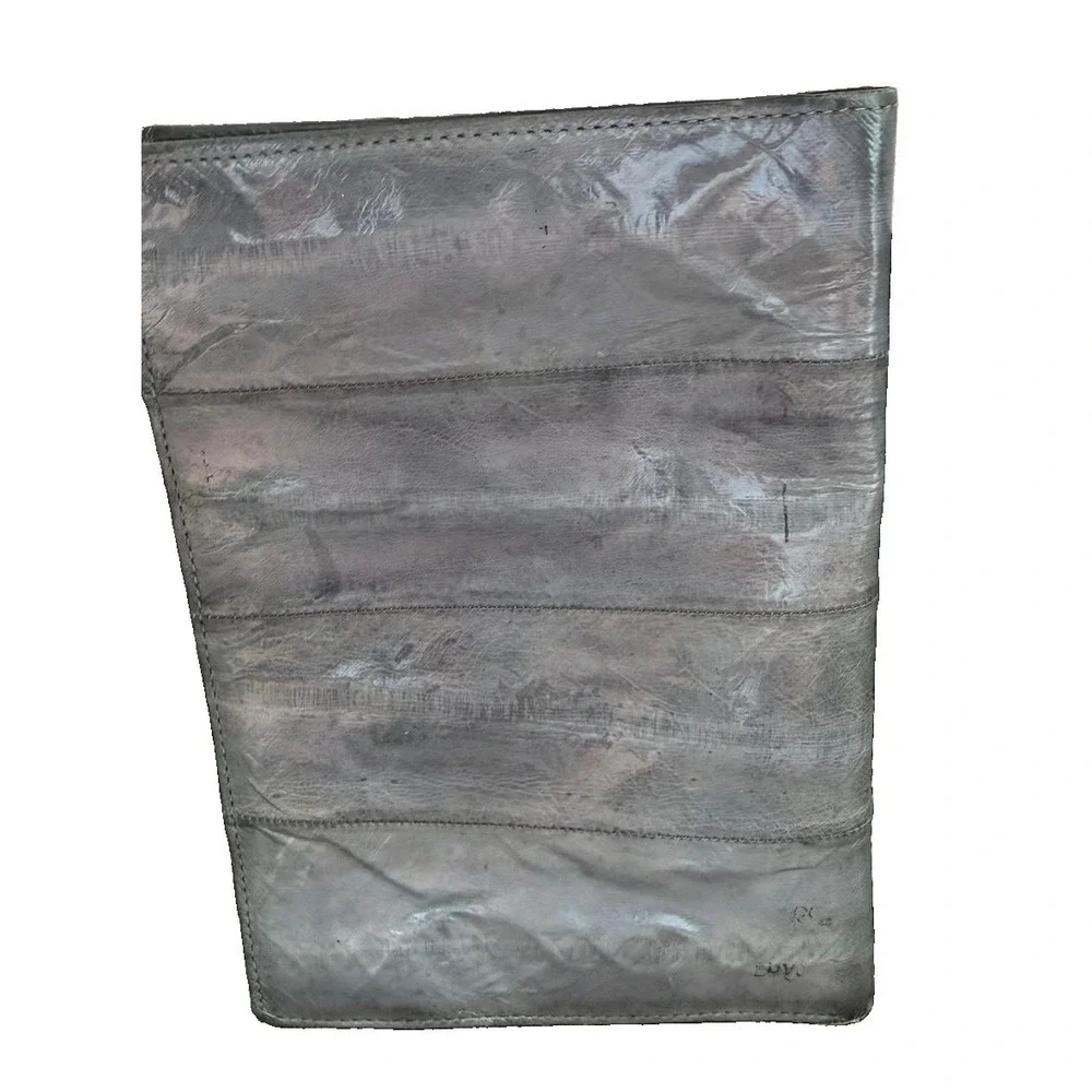 vintage genuine Gray Eel skin leather Bifold Large Wallet Passport Wallet Mens